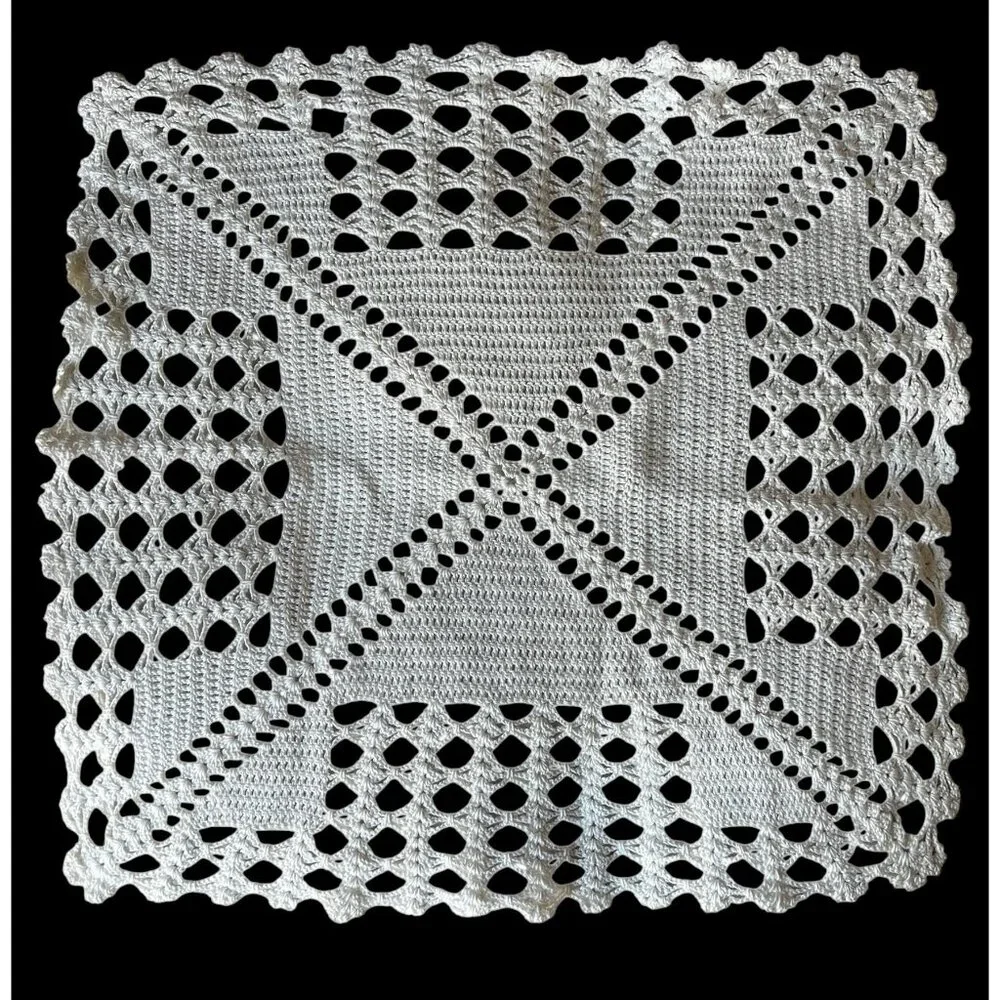 Hand Crocheted White Cotton Doilies Square Cottage Core VTG Wedding Country